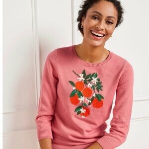 Talbots Bold Oranges Pink Crewneck Pullover Sweater 3/4 Sleeve Knit Top Preppy